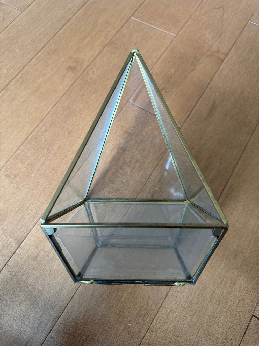 Glass Pyramid Plant/Terrarium Box with Brass Trim